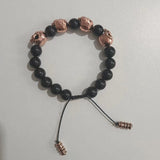 Bracelet de Perles d'Onyx de l'Armée du Crâne en Argent Sterling