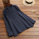 Chemise à Manches Longues en Coton et Lin à Boutons Amples