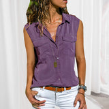 Chemisier uni sans manches avec poches