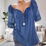 Chemise en dentelle unie à col en V pour femmes