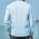 Chemise de couleur unie décontractée à manches longues en lin pour hommes