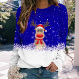 Flocon de Neige de Noël Imprimé Cerf Pull Col d’Équipage