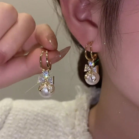 Boucles d'Oreilles de Perles de Cristal de Papillon de Mode