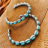 Boucles d'oreilles créoles vintage turquoise en forme de C