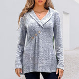 Haut de Couleur Unie avec Boutons et Manches Longues