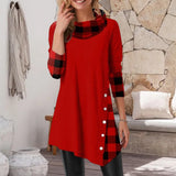 Robe irrégulière à carreaux avec revers