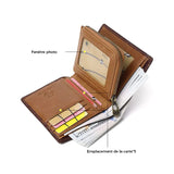 Portefeuille à deux volets en cuir pour hommes avec blocage anti-RFID