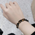 Bracelet de Perles d'Onyx de l'Armée du Crâne en Argent Sterling