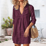 Robe Unie Col V En Coton Et Lin