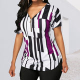 T-shirt à Manches Courtes Imprimé à Col en V de Grande Taille