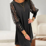 Robe Unie à Col Rond et Manches Bouffantes