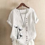 T-shirt vintage en coton et lin imprimé
