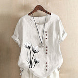 T-shirt vintage en coton et lin imprimé