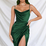 Robe irrégulière dos nu plissée sexy pour femmes