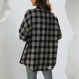 Chemise ample décontractée à carreaux asymétriques pour femmes