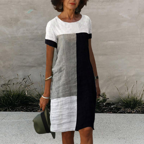 Robe color block à manches courtes et col rond