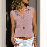 Chemisier uni sans manches avec poches