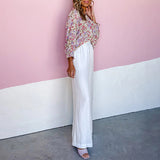 Chemise Décontractée à Manches Longues et Col en V à Fleurs