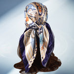 Foulard en Satin de Soie Imprimé Fleuri Botanique