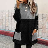 Panneaux Ronds Col Poches Manches Longues Suède Sweat-shirt