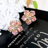Boucles D'Oreilles Tige Zircon Fleur Rose