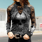 T-shirt en dentelle à imprimé tête de mort