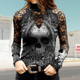 T-shirt en dentelle à imprimé tête de mort