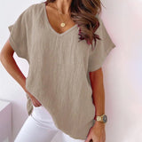 Chemise col V en coton et lin