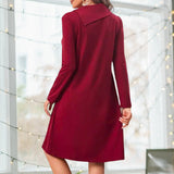 Robe de Noël de Couleur Unie avec Des Boutons Élégants