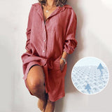 Robe chemise décontractée de couleur pure pour femmes