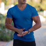 T-shirt en maille col V respirant de couleur unie