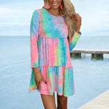 Robe imprimée tie-dye à empiècements et manches longues