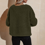 Veste en peluche pour femme avec col en V
