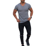 T-shirt en maille col V respirant de couleur unie