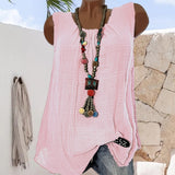 Gilet uni sans manches en coton et lin