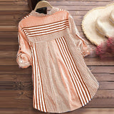 Chemisier à rayures et col montant à manches 3/4