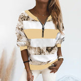 T-shirt Oversize à Manches Longues et Col en V Imprimé