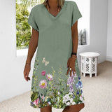 Robe longue de style ethnique à col en V pour femmes