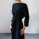Robe Longue Nouée Ample en Coton et Lin