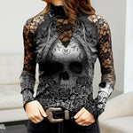 T-shirt en dentelle à imprimé tête de mort