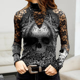 T-shirt en dentelle à imprimé tête de mort