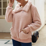 Pull à Revers Asymétrique en Molleton d'Agneau Pull Épaissi de Couleur Unie