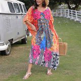 Robe de plage col V imprimé paon