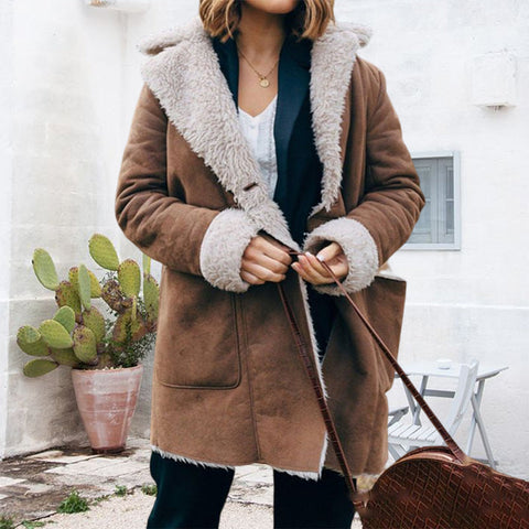 Veste en Peluche Épaisse à Revers