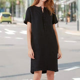 Robe ample en coton lin à manches courtes et col montant