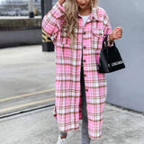 Manteau Chemise Décontractée à Carreaux pour Femmes