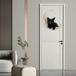 Enseigne en Métal Suspendue Chat Noir Lune