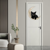 Enseigne en Métal Suspendue Chat Noir Lune