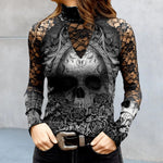 T-shirt en dentelle à imprimé tête de mort