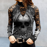 T-shirt en dentelle à imprimé tête de mort